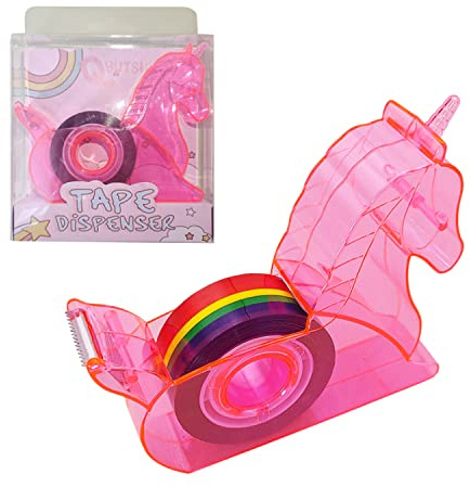 LinYesh Unicorn Flamingo Easy Cut Tape Dispenser Plastic Dispenser with Tape, Suitable for tape width less than or equal to18mm, Pink (Unicorn)