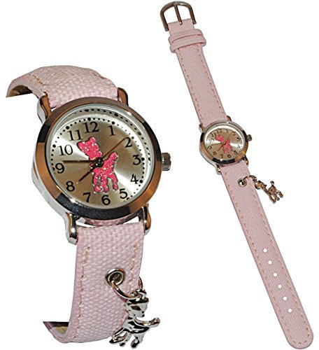 alles-meine.de GmbH Kinderuhr - REH - Waldtier - mit Deko Anhänger - Stoff/Leder Armband - Uhr Kinder Armbanduhr rosa pink Mädchen Analog - Lernuhr Kinderarmbanduhr