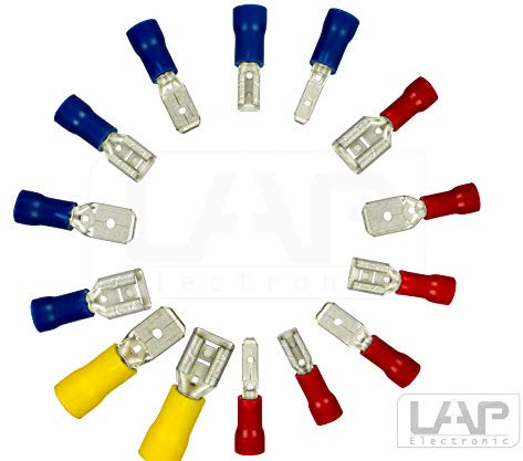 Flachstecker Flachsteckhülsen 0,5-6 mm² Kabelschuh Steckverbinder DIN Hülse Auswahl: (50 Stück, M6,3mm 1,5-2,5 mm² blau)