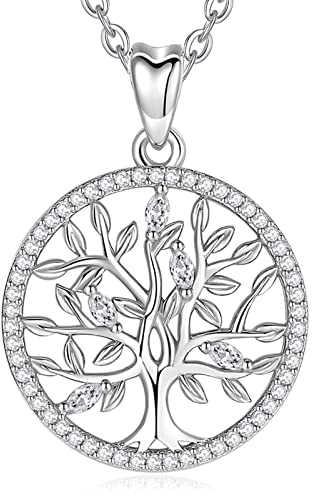 EUDORA Harmony Ball Lebensbaum Kette Damen Baum des Lebens Kette S925 Sterling Silber Schmuck Halsketten Mit CZ für Frauen, Bestes Geschenk für Damen Mutter Tochter Schwester Oma, Kette 45,7 cm