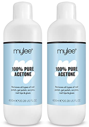 Mylee 100% Pure Acetone Professional Nail Polish Remover for UV/LED Gel Soak Off (2x 600ml)
