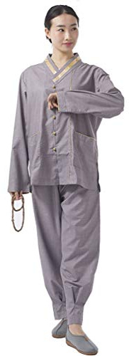 DGXIN Traditional Kung Fu Uniform Suits Meditation Yoga Taichi Suits Summer Women (L) Grey