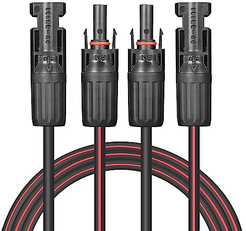 VALEMO Cavo solare - Cavo di prolunga solare a doppio filo, 10 AWG, 20 piedi (6 metri) 6 mm², treccia in rame con connettori femmina e maschio, per sistemi solari domestici, aziendali e camper