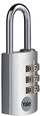 Yale YE3CB/28/126/1/S - Cadenas aluminium à combinaison 28 mm, anse acier, argent, code à 3 chiffres - Pour casier, boîte à outils, sac...
