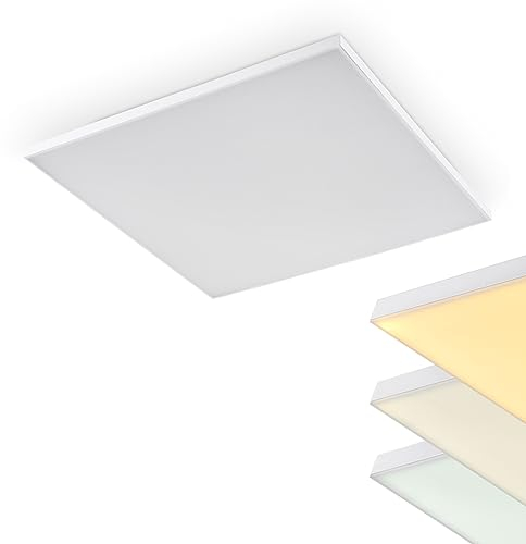 LED Panel Bankura, dimmbares Deckenpanel aus Aluminium in Weiß, 40 Watt, 320-3200 Lumen, Lichtfarbe 3000-6000 Kelvin, eckige Deckenlampe in flachem Design mit Fernbedienung