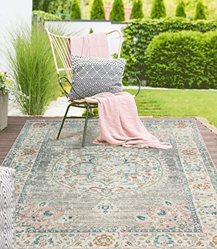 the carpet Palma - vielseitiger Indoor- & Outdoor-Teppich, modernes Design, Wohnzimmer, wetterfest & UV-beständig, langlebig und pflegeleicht, Balkon, Wintergarten, Grau-Orient, 80 x 150 cm