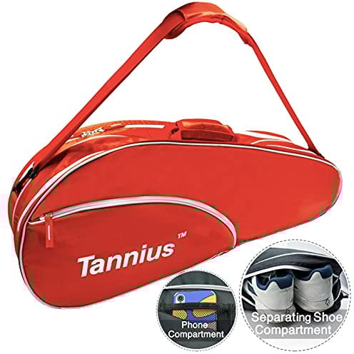 Tannius 3-5 Schläger Tennistasche mit Schuh- & Handyfach und Schutzpolster, super geräumige und leichte Schlägertasche für Tennis, Badminton (Rot)