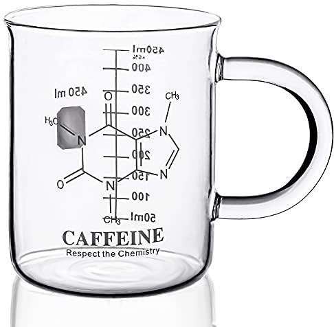 Caffeine Beaker Mug,Caffeine mug, Chemistry Mug 16 oz Borosilicate Glass Coffee Mugs,Coffee Mugs,Measuring for Coffee, Graduated Beaker Mug (450ml)