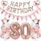Ouceanwin Geburtstagsdeko 80 Jahre Frau, Rosegold Luftballon 80. Geburtstag Deko Set, Folienballon Zahl 80, Helium Ballon Happy Birthday Girlande für 80. Geburtstag Frauen Party Deko