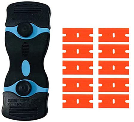 Glass Ceramic Hob Scraper Plastic Scraper Double Edged Safety Cleaning Tool for Removing Dirt from Glass Tiles(Blue)