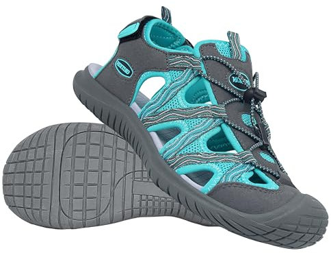 GRITION Trekking Sandalen Damen Wandersandalen,Wasserfest Komfort sommer sandalen für damen,Atmungsaktive Geschlossene Zehe Outdoor sportsandalen 37EU/Graugrün