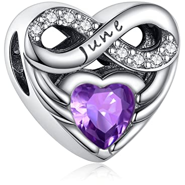BEEUVIP Damen Unendlichkeit Liebe Herz Juni Geburtsstein Charm Anhänger für Armband 925 Sterling Silber Geburtsstein Charms Beads passend für Armband