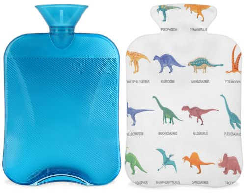 Colorful Dinosaur Hot Water Bottle with Cover 2L, Tropical Dinosaur PVC Hot Water Bag for Hand Feet Warmer, Pain Relief,Hot Compress and Cold Therapy