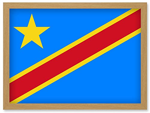 Artery8 Congo (the Democratic Republic of the) National Flag Patriotic Vexillology World Flags Country Region Poster Artwork Framed Wall Art Print A4