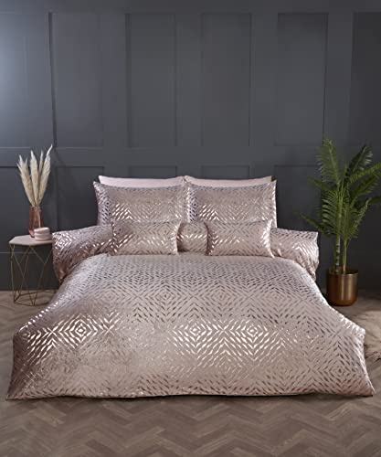 Rapport Home Pink Duvet Cover Set Soft and Durable Crushed Velvet Super King Bedding Set (260 x 220 cm)