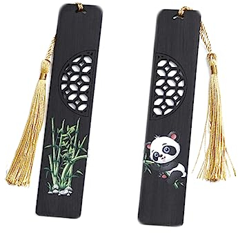 ARFUKA 2 Stück Lesezeichen Panda und Bambus Lesezeichen Bookmark Buchenzeichen aus Holz für Frauen, Kinder, Teenager, Mädchen, Leser und Buchliebhaber