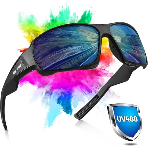 HONGYEA Fahrradbrille Sport Sonnenbrille für Herren UV400-Schutz Polarisierte Sportbrille TR90-Rahmen Winddichte für Outdoor-SportartenLaufen Angeln Radfahren Autofahren Klettern ski (Blue)(1)