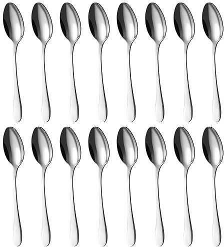 BEWOS Argento Cena Cucchiaio Set di 16, Cucchiaini, 20,5 Cm / 8,07 Inch Cucchiai Acciaio Inox, Serie di Buona Qualità di Cucchiaio da Tavola, Lavabile in Lavastoviglie, Ideale per Case, Ristoranti
