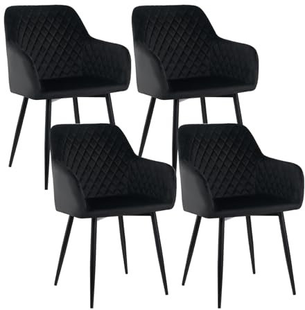 JYMTOM Esszimmerstühle, 4er Set, Sessel, Loungesessel, mit Armlehne, Samt-Bezug, bis 120 kg belastbar, Metallbeine, für Esszimmer, Küche, Wohnzimmer, Schlafzimmer (4, Black)