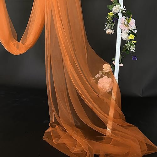 1m x 160cm Soft Tüllstoff,Tüll Stoffe zum Nähen,Netzstoff Dekostoff Drapierstoff für Arbor Hochzeit Vorhang Hochzeitsbogen Freihanddeko Querbehang Gardine Torbogen Zeremonie Party Dekor,Orange