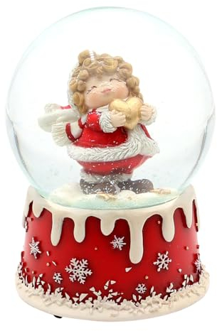 Dekohelden24 Schneekugel mit Spielwerk - Engel mit Herz - auf verschneitem Sockel, Melodie: Oh du Fröhliche, L/B/H/Ø Kugel 10 x 10 x 15 cm Ø 10 cm.
