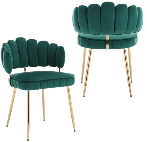 SUPPNEED Akzent Samt Stuhl,Esszimmer Set von 2, Freizeit einzelnen Stuhl,mit goldenen Füßen, gepolstert mit Rückenlehne für Wohnzimmer, Esszimmer, Schlafzimmer ,Smaragd