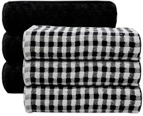 ZZZMRH 100% cotton pack of 6 Black tea towels for Kitchen - Soft Dish Cloths for washing up and drying dishes, High Absorbent Black Tea Towels for Kitchen