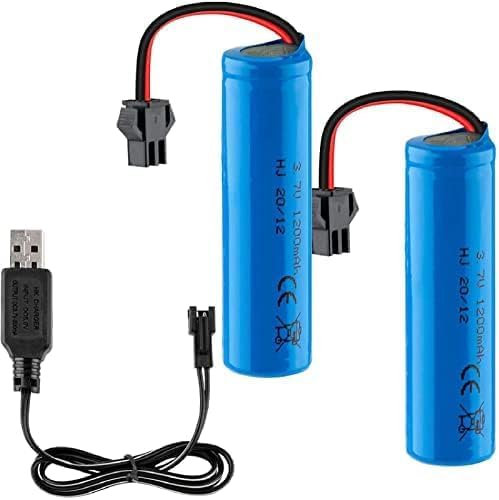 YUNIQUE GREEN-CLEAN-POWER - Batterie 3.7V 1200mAh avec Câble USB pour DE45 DE42 1:14 | Connecteur SM-2P | Recharge Rapide, 2 Pièces, Bleu