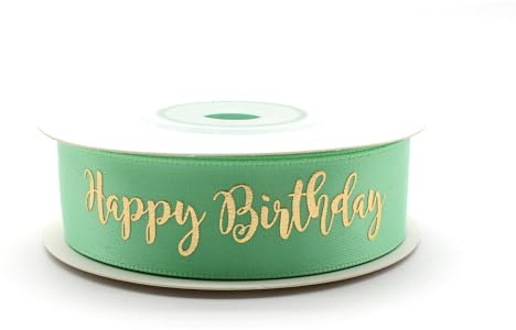 OMISS - Grünes Band (Green Mint) mit goldener Schrift – Happy Birthday – Dekoration für Geburtstag (grün)