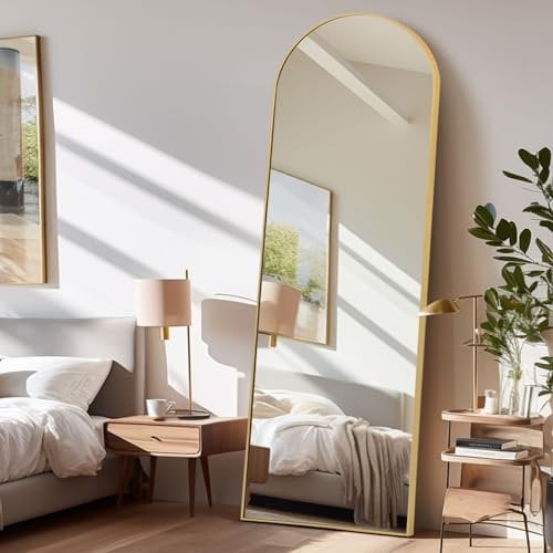 LunaMirror Gewölbter Spiegel Ganzkörperspiegel 147 x 44 cm Stehspiegel Bodenspiegel Groß Standspiegel für Schlafzimmer Wohnzimmer Flur Eingang Wandspiegel Gold