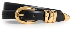 Madewell Damen Gürtel aus grobem Metall Leder, Echtes Schwarz mit goldfarbenen Beschlägen, L
