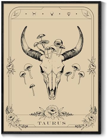 MHARTK66 Konstellation Leinwand Bilder mit Rahmen Schwarz, 30x40 cm Stier Tarot Wandbilder Wohnzimmer, Hexe Dunkle Akademie Wandkunst Aesthetic, Gotische Wanddeko Schlafzimmer Desktop Zimmer Flur
