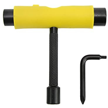 Tyenaza Skate Wrench Tools,Skate Wrench 3 Holes T Shaped L Shaped Slide Plate Maintenance Wrench for Skateboards (Yellow)