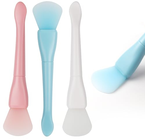 Lot de 3 pinceaux applicateurs en silicone pour masque facial - Pour soins du visage - Double extrémité - Pinceau à lèvres - Applicateur de masque - Pinceau à lèvres - Applicateur de soins de la peau