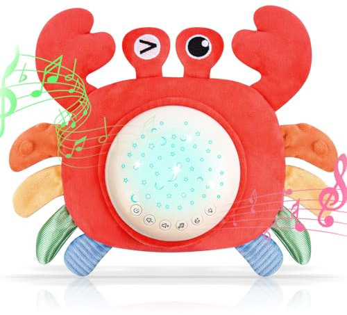 Aolso Bébé Peluche Apaisante, Veilleuse Bébé Musicale et Lumineuse, Bruits Blancs, Rechargeable Peluche Crabe Projecteur, pour Dormir veilleuse,Cadeau de Naissance(Crabe)