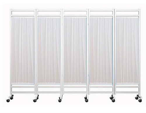 5 Panel Room Divider Folding Privacy Screen, Outdoor Retractable Partition for Patio Privacy, Portable Medical Screen on Wheels, Mobile Separator(White)