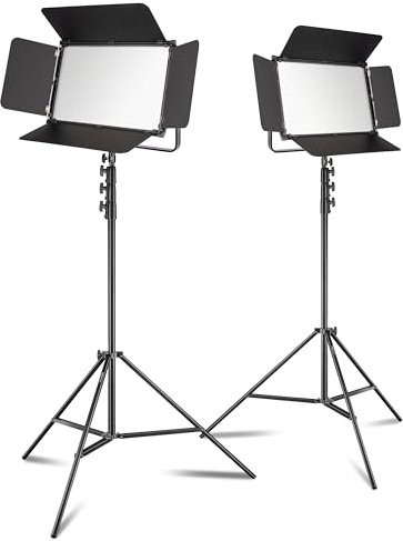 Walimex pro 2X LED Niova 150-F Pro Flächenleuchte inkl. 2X Lampenstativ, 150 W Flächenlicht mit Bi-Color, Studioleuchte Helligkeit dimmbar, Videoleuchte mit Funksteuerung