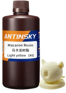 Antinsky Macaroon Harz für UV Härtung 405nm Photopolymer LCD DLP 3D Druckharz hohe Präzision geringe Schrumpfung ausgezeichnete Fließfähigkeit schneller Druck geringer Geruch hohe Härte 1kg Gelb