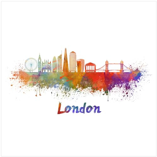 Wallario Glasbild Städte als Aquarell - Skyline von London - 55 x 55 cm Wandbilder Glas in Premium-Qualität: Brillante Farben, freischwebende Optik