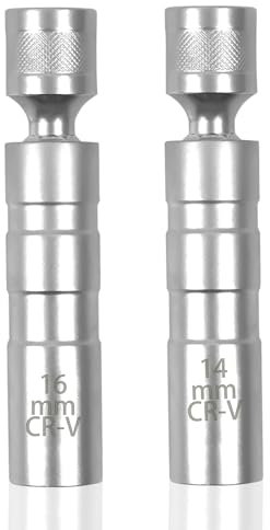 WYTNB 2 Stück Zündkerzen Entferner Kit, 14mm&16mm Universal Flexibel Zündkerzenschlüssel, 12 Piont Zündkerzen Einsatz Magnetisch, 3/8 Magnet Drehbarer Zündkerzen Werkzeug für Die Autoreparatur