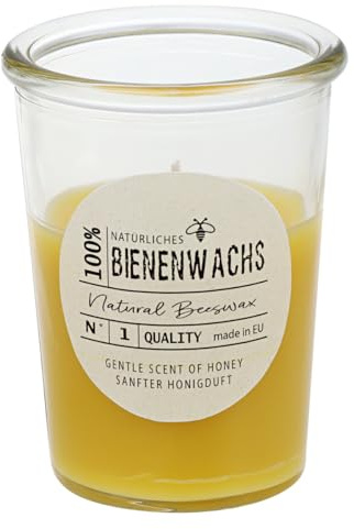Stumpenkerzen 100% Bienenwachs-Kerze Becherglas 89 x Ø 68 mm