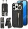 Jcxtrombulous Crossbody Wallet Case for iPhone 13 Pro Max with Lanyard Strap Card Slot Holder [RFID Blocking] 360° Kickstand,Magnetic Flip Folio Zipper Purse Case, PU Leather Cover Handbag,Black