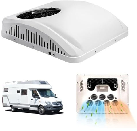 Kindevieft Climatiseur éLectrique De Toit De Stationnement pour Camping-Car, DC 12 V 24 V 48 V, Unité De Climatisation De Chauffage Et De Refroidissement, 8 800 Btu, pour Camion, Camping-Car,12V