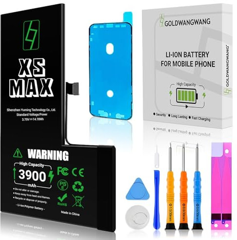 GOLDWANGWANG Batterie pour iPhone XS Max, 3900mAh de Haute Capacité, Compatible avec A1921/A2101/A2102/A2103/A2104, 0 Cycles, Kit de Réparation Complet, Certifiée CE/RoHS/FCC/PSE