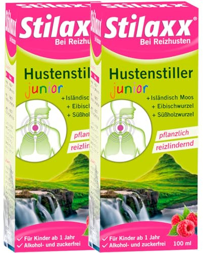 Stilaxx Hustenstiller junior 2x 100 ml - bei Reizhusten und trockenem Husten - reizlindernde Wirkung bei Hustenreiz - bei Tag & Nacht - ab 1 Jahr - Himbeer-Geschmack