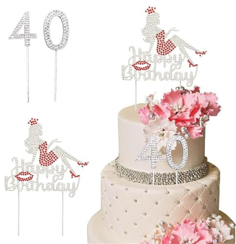 HQKJGSYX Happy Birthday Crown Cake Topper Queen Lady Rhinestone Cake Topper Glitter 40th Birthday Cupcake Toppers 40st Birthday Decorations for Girls Women Birthday Anniversary Party Favors
