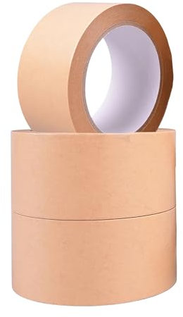 1ABOVE 3pk Brown Kraft Paper Packing Tape, 48mm x 50m, 140 micron Strong Recyclable Brown Kraft Paper Tape for Moving, Parcel Packaging and Multi-use