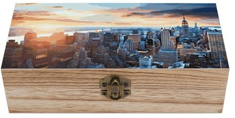 HJUQNGF Aufbewahrungsbox aus Holz mit Deckel, dekorative Geschenkboxen aus Holz, für Andenken, Truhe, Schmuck, New York City Skyline, Aufbewahrungsbehälter zum Organisieren von Schmuck, Andenken,
