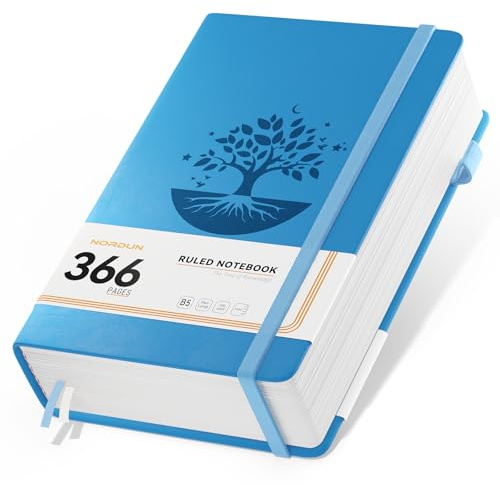 NORDUN Dickes B5-Notizbuch, liniert, 366 Seiten, Leder, Hardcover-Tagebücher mit Haftnotizen, 100 g/m² dickes Papier, Tagebücher für Männer und Frauen, Schreiben, Notizbuch fester Einband für Schule