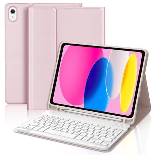 FOGARI Teclado para iPad A16 11ª Generación 2025/10ª Generación 10.9 2022, Funda para iPad A16 11ª/10ª Generación con Español Ñ Teclado Bluetooth para A16 11 2025, Rosa
